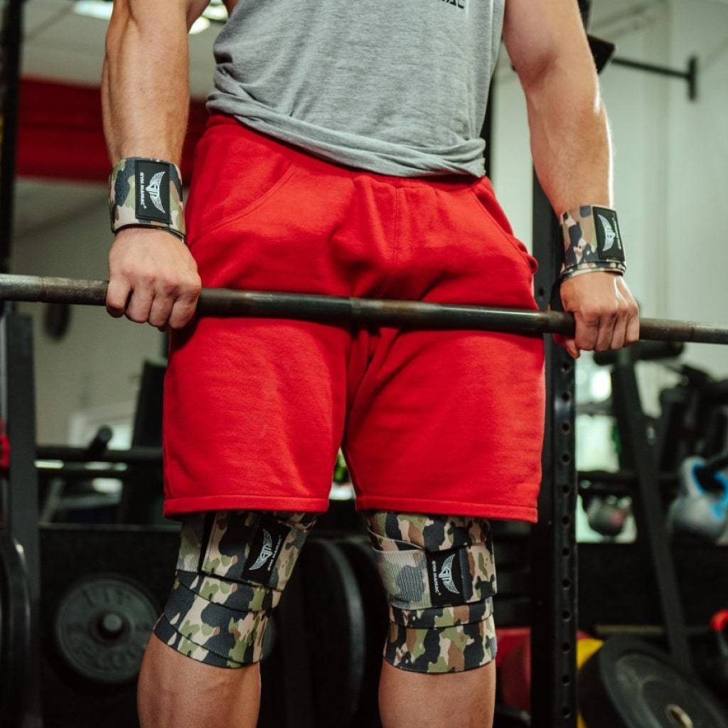 Gym Maniac Brown Camo GM Support Compression Knee Wraps Gym Maniac Brown Camo GM Support Compression Knee Wraps