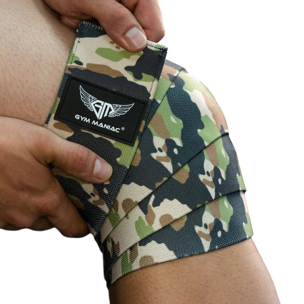 Gym Maniac Brown Camo GM Support Compression Knee Wraps Gym Maniac Brown Camo GM Support Compression Knee Wraps