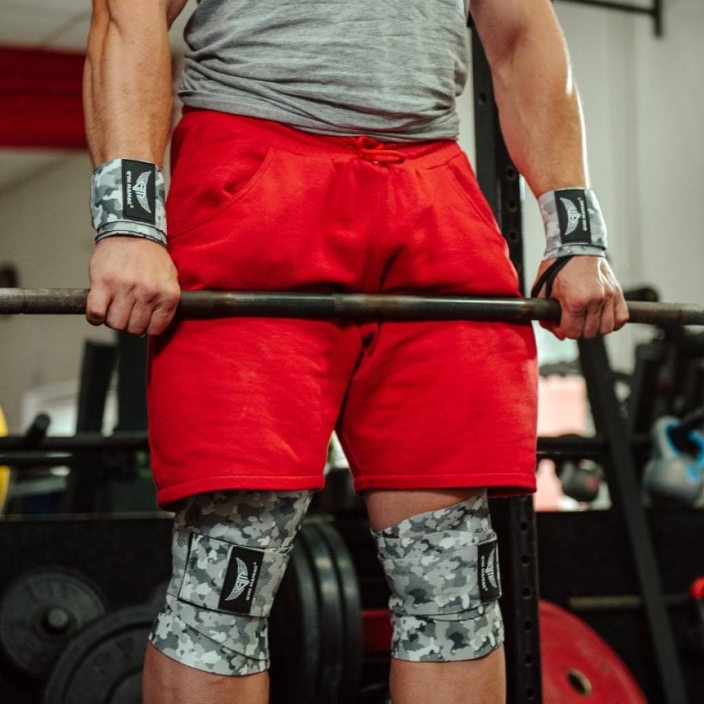 Gym Maniac Light Gray Camo GM Support Compression Knee Wraps Gym Maniac Light Gray Camo GM Support Compression Knee Wraps