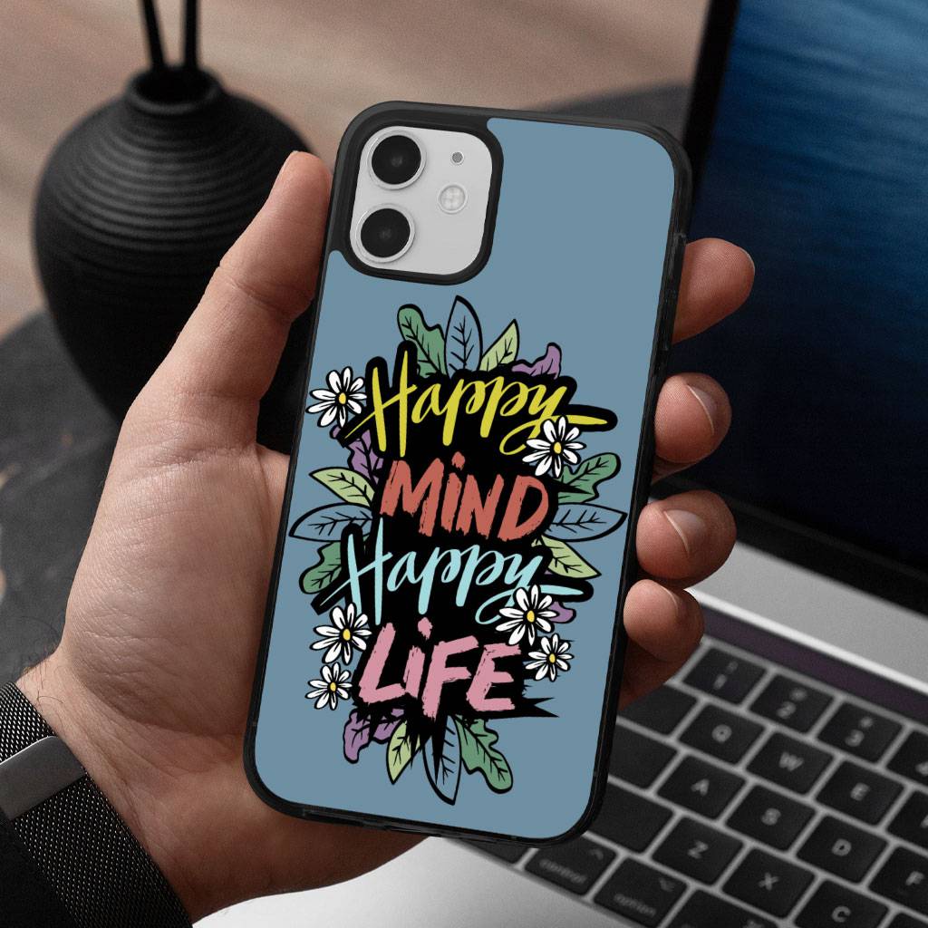Happy Mind Happy Life iPhone 12 Case – Inspirational Phone Case for iPhone 12 – Cute iPhone 12 Case Happy Mind Happy Life iPhone 12 Case - Inspirational Phone Case for iPhone 12 - Cute iPhone 12 Case